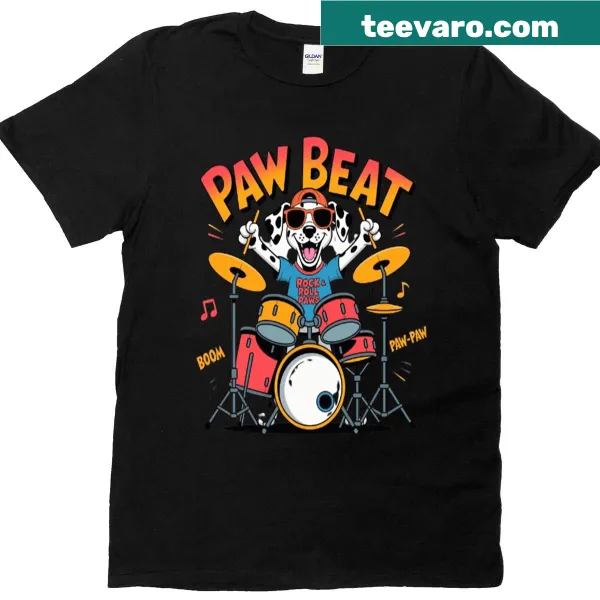 Cartoon Dalmatian playing drums graphic T-shirt