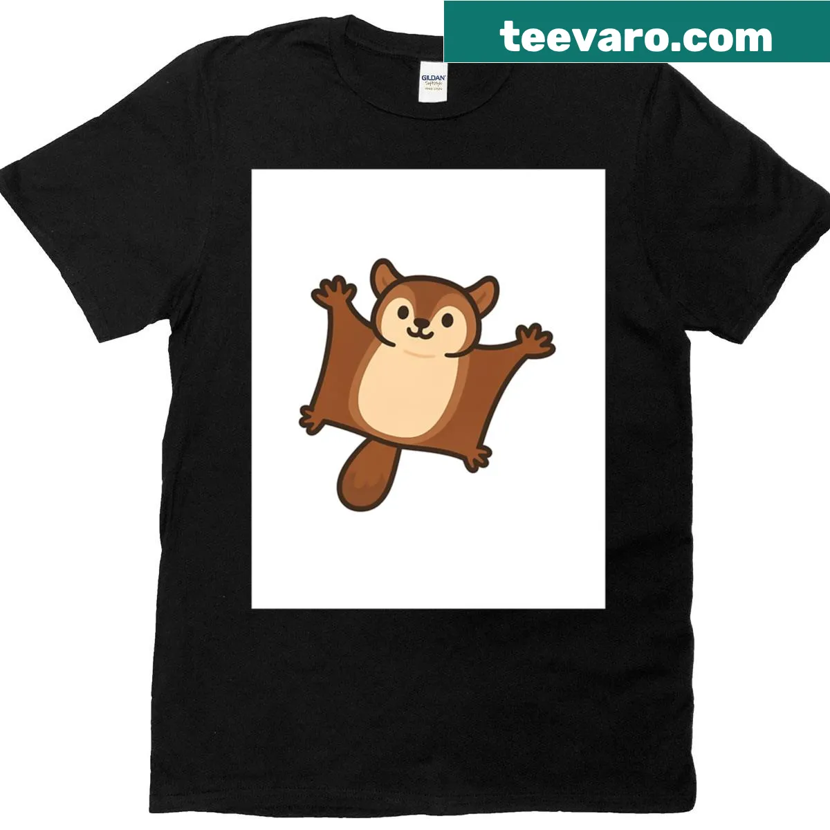 T-shirt featuring a cartoon flying squirrel graphic — on a men's t-shirt