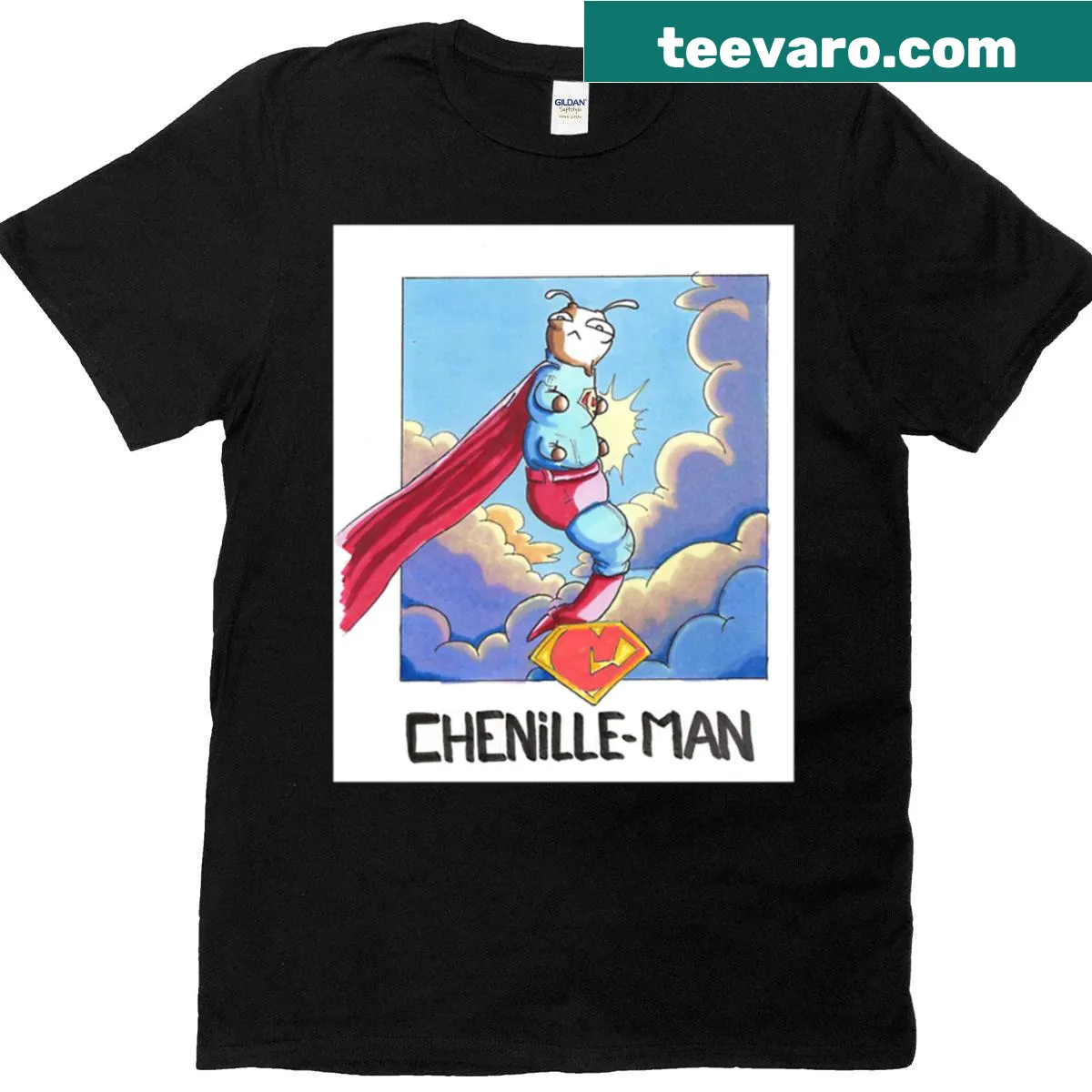 Cartoon caterpillar character t-shirt design — on a men's t-shirt