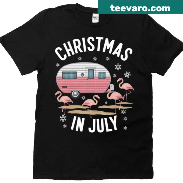 Summer-themed T-shirt with Christmas flamingo graphic