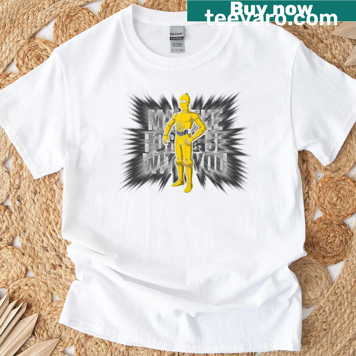 Cartoon-style C-3PO t-shirt with playful retro design — on a men's t-shirt