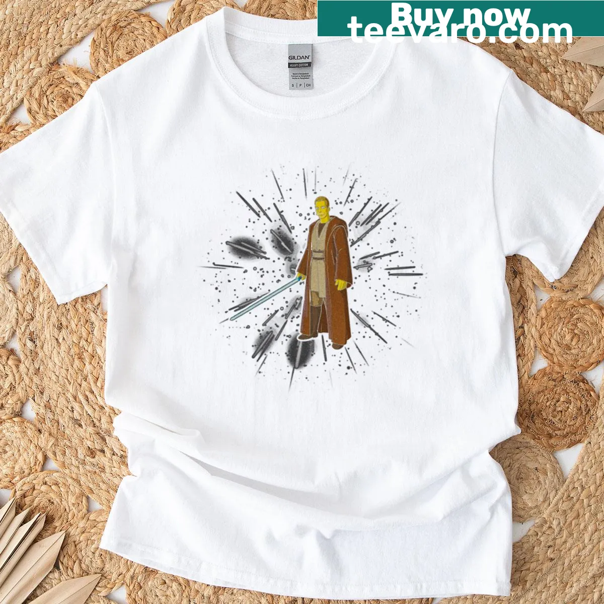 Cartoon-style Obi-Wan Kenobi Padawan t-shirt with retro design — on a men's t-shirt