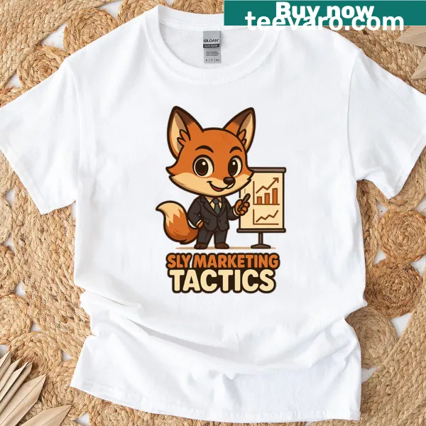 Chibi fox graphic representing marketing on T-shirt