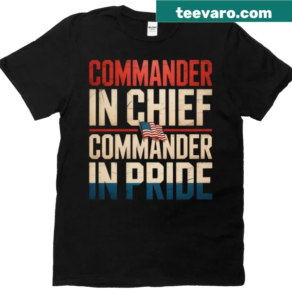 Oversized T-shirt with playful text 'Commander In Chief Commander In Pride'.