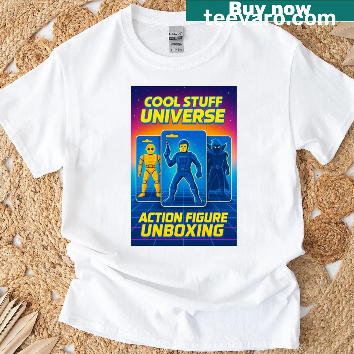 80s retro logo graphic t-shirt — on a men's t-shirt