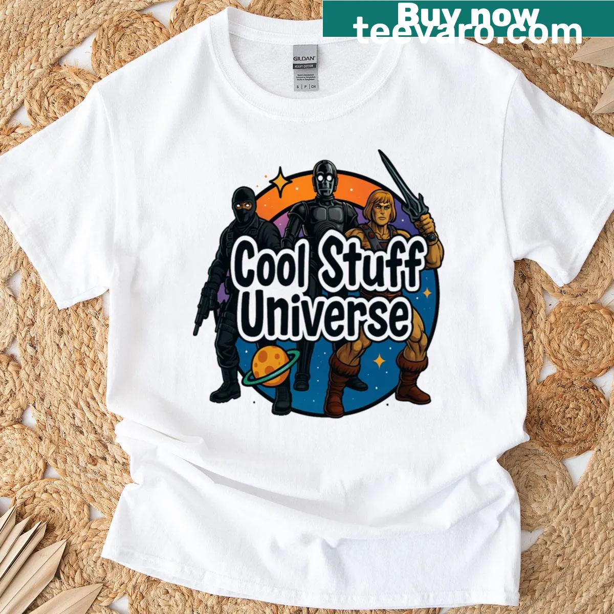 Abstract cosmic logo graphic on a T-shirt — on a men's t-shirt