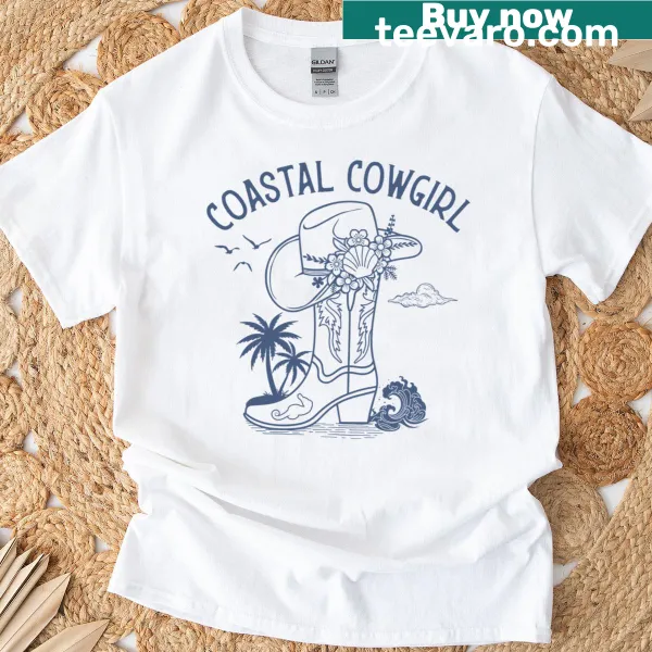Coastal cowgirl summer beach vacation t-shirt with playful illustration