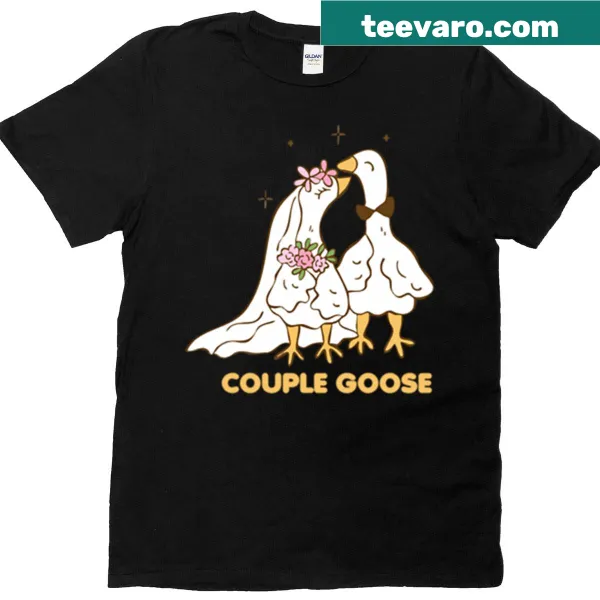 Couple Goose T-shirt featuring two geese snuggling together