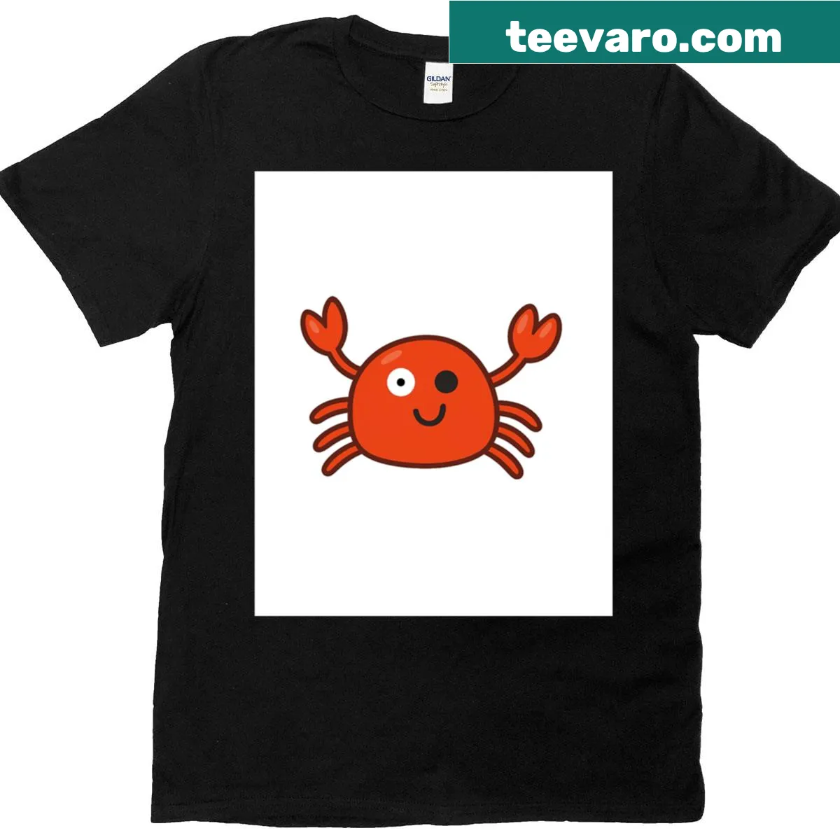 Cartoon T-shirt featuring a smiling crab graphic — on a men's t-shirt