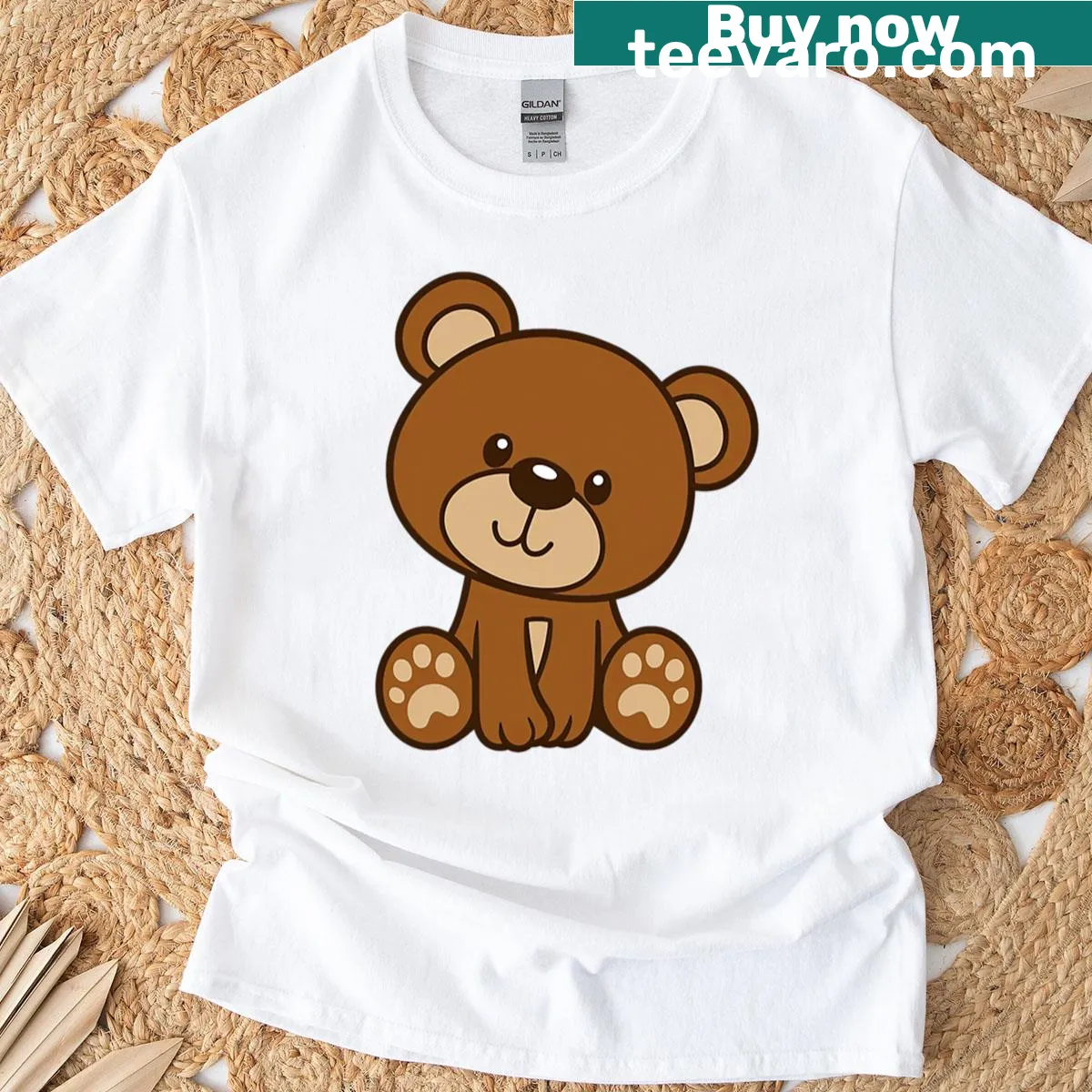 Cartoon teddy bear sitting design on a t-shirt — on a men's t-shirt