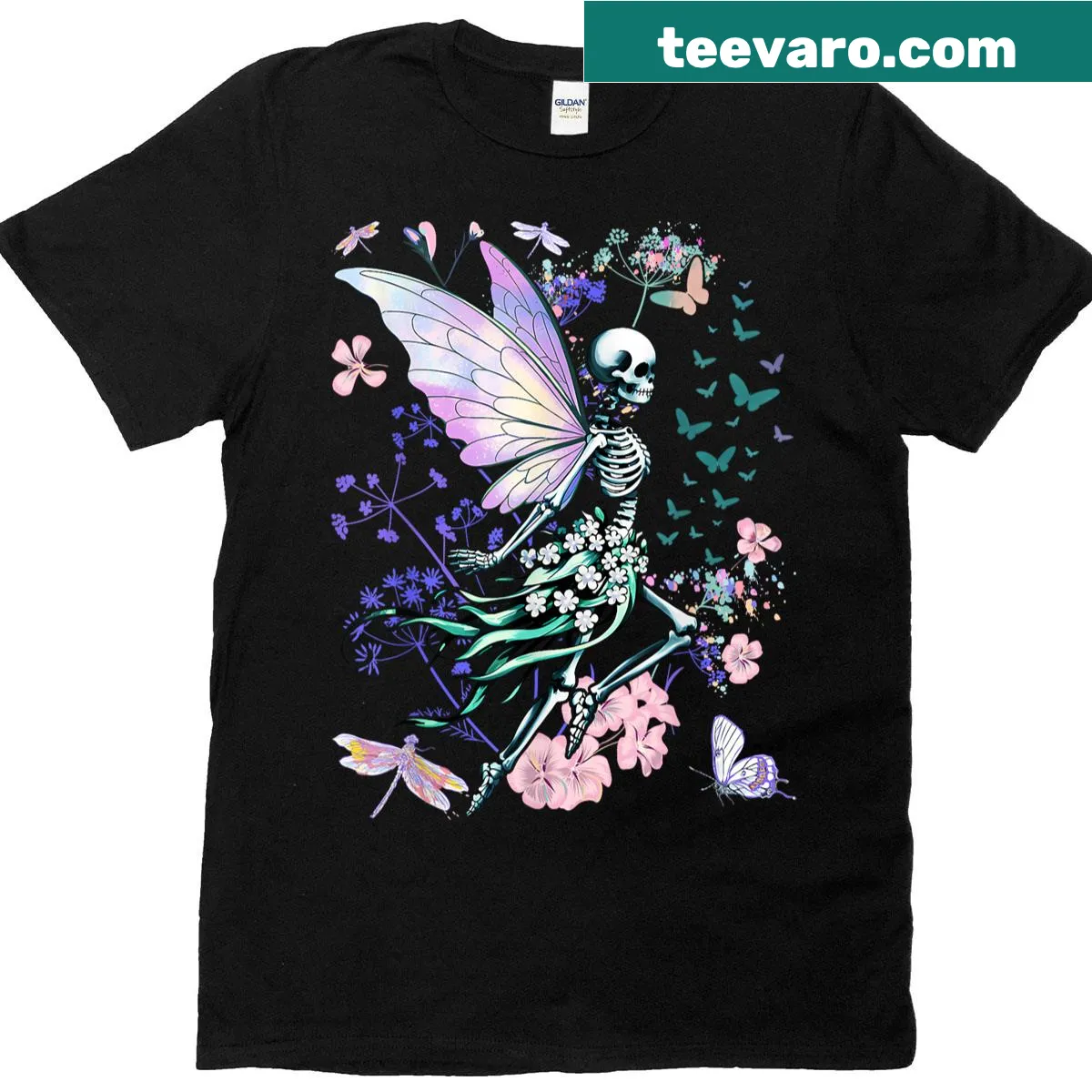 Floral skeleton graphic on a cute T-shirt for women. — on a men's t-shirt