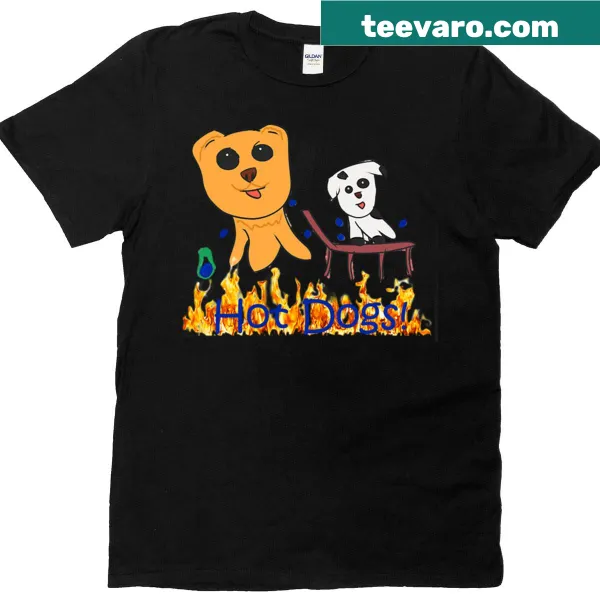 Adorable T-shirt with puppies and hot dogs illustration.