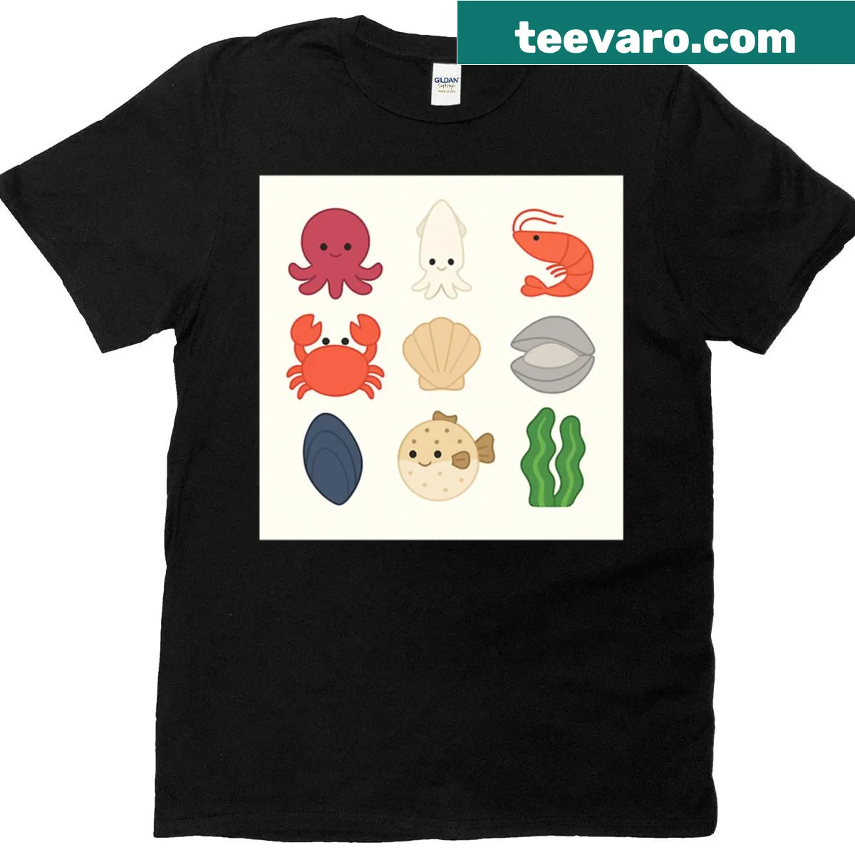 Illustration of nine cute ocean creatures T-shirt — on a men's t-shirt