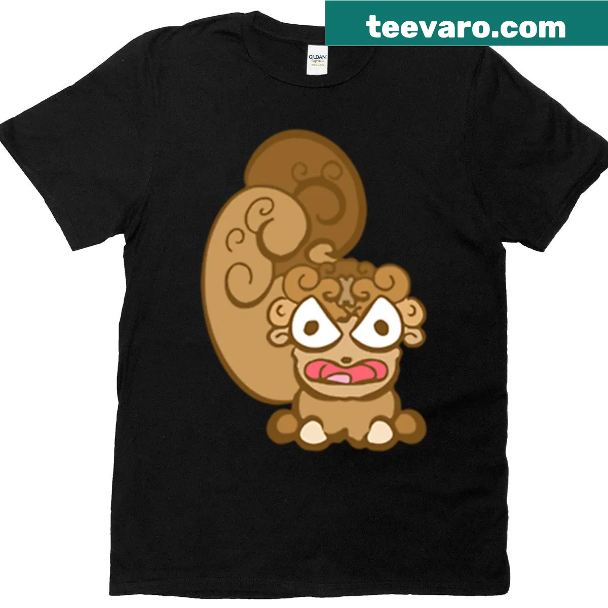 Angry cartoon squirrel graphic T-shirt — on a men's t-shirt