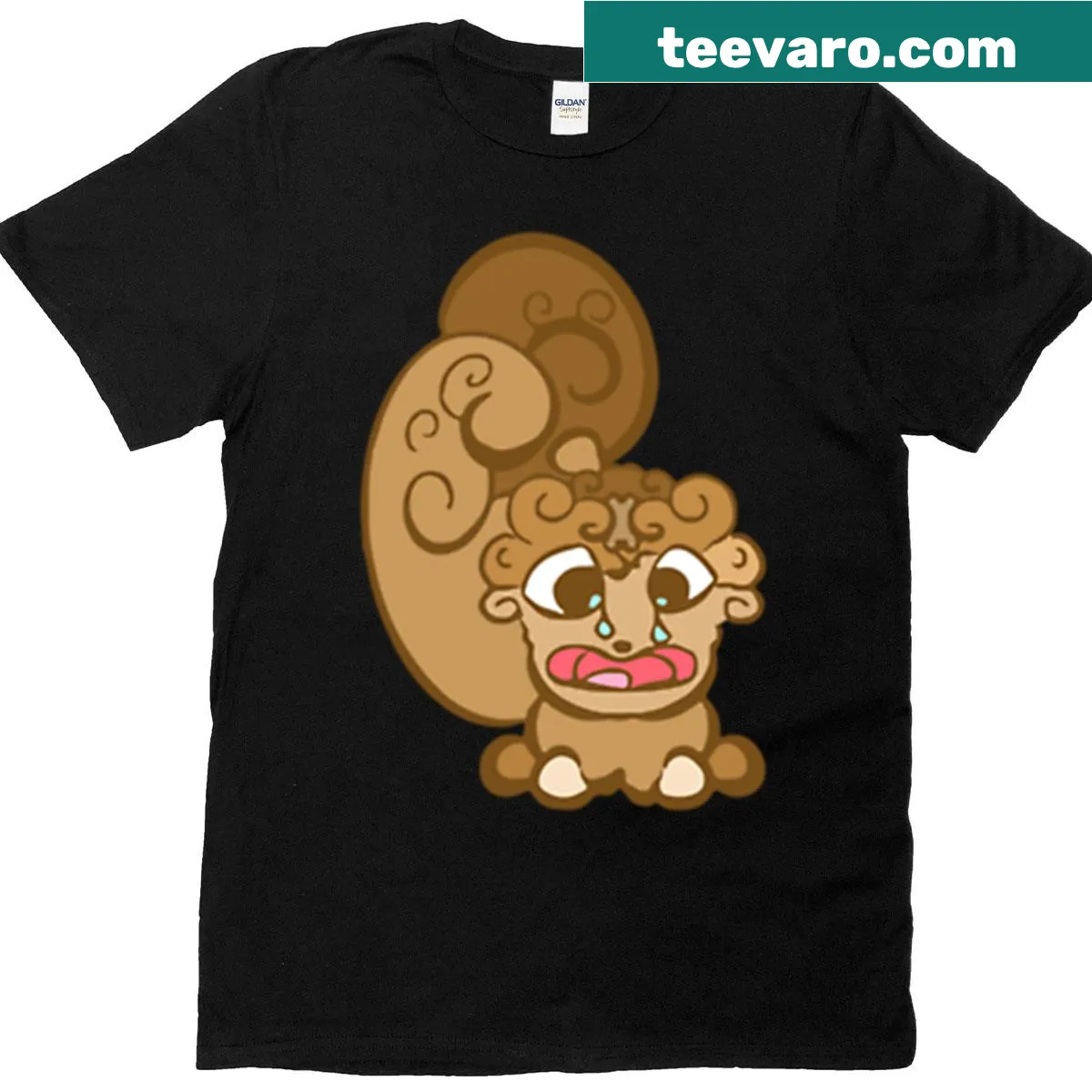 Cartoon squirrel with a sad expression and tears on a T-shirt — on a men's t-shirt
