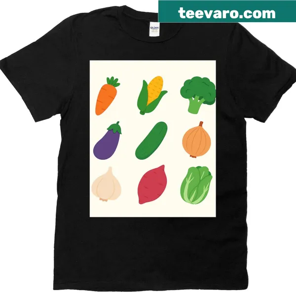 Illustration of cute vegetables in a fun design for kids' T-shirt