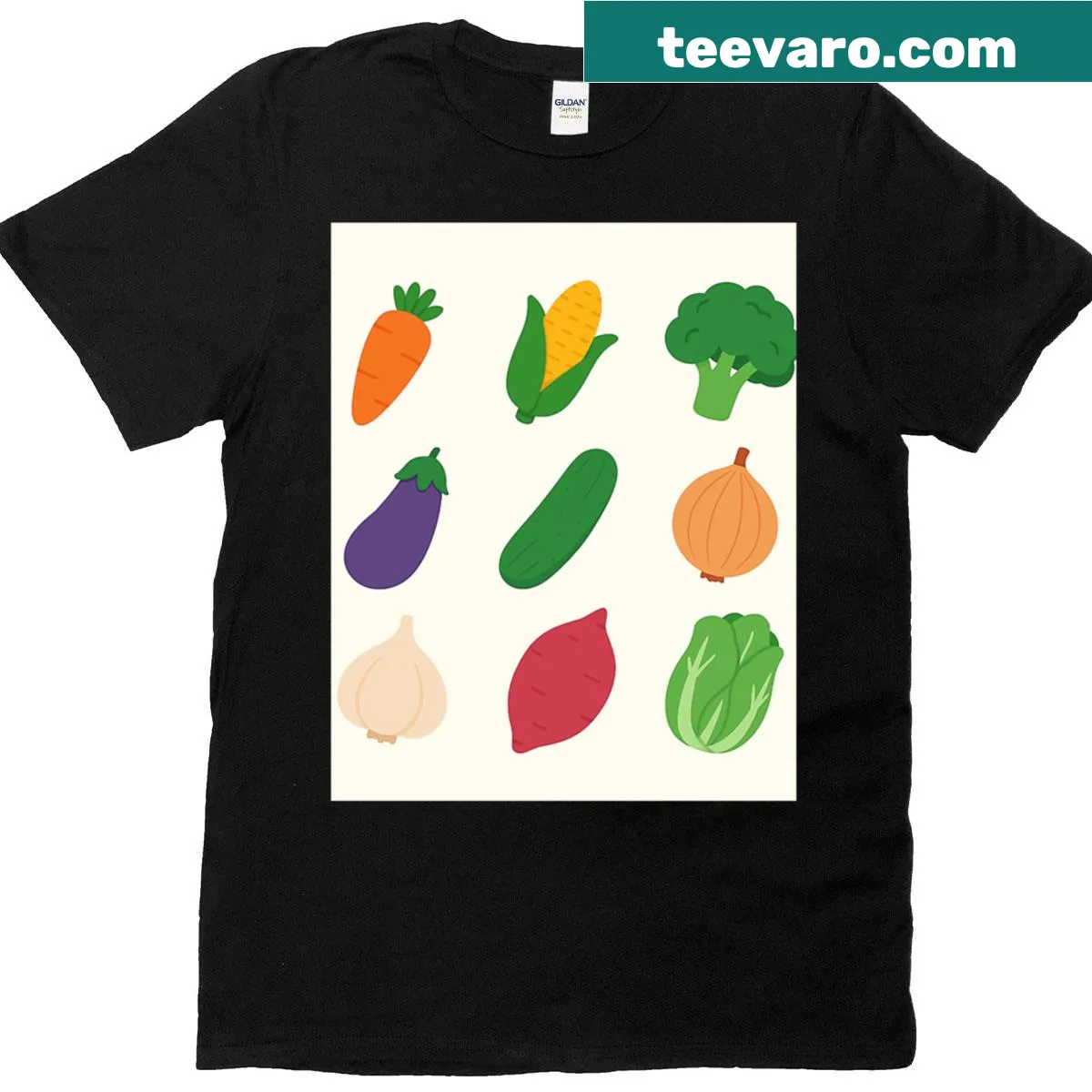 Illustration of cute vegetables in a fun design for kids' T-shirt — on a men's t-shirt