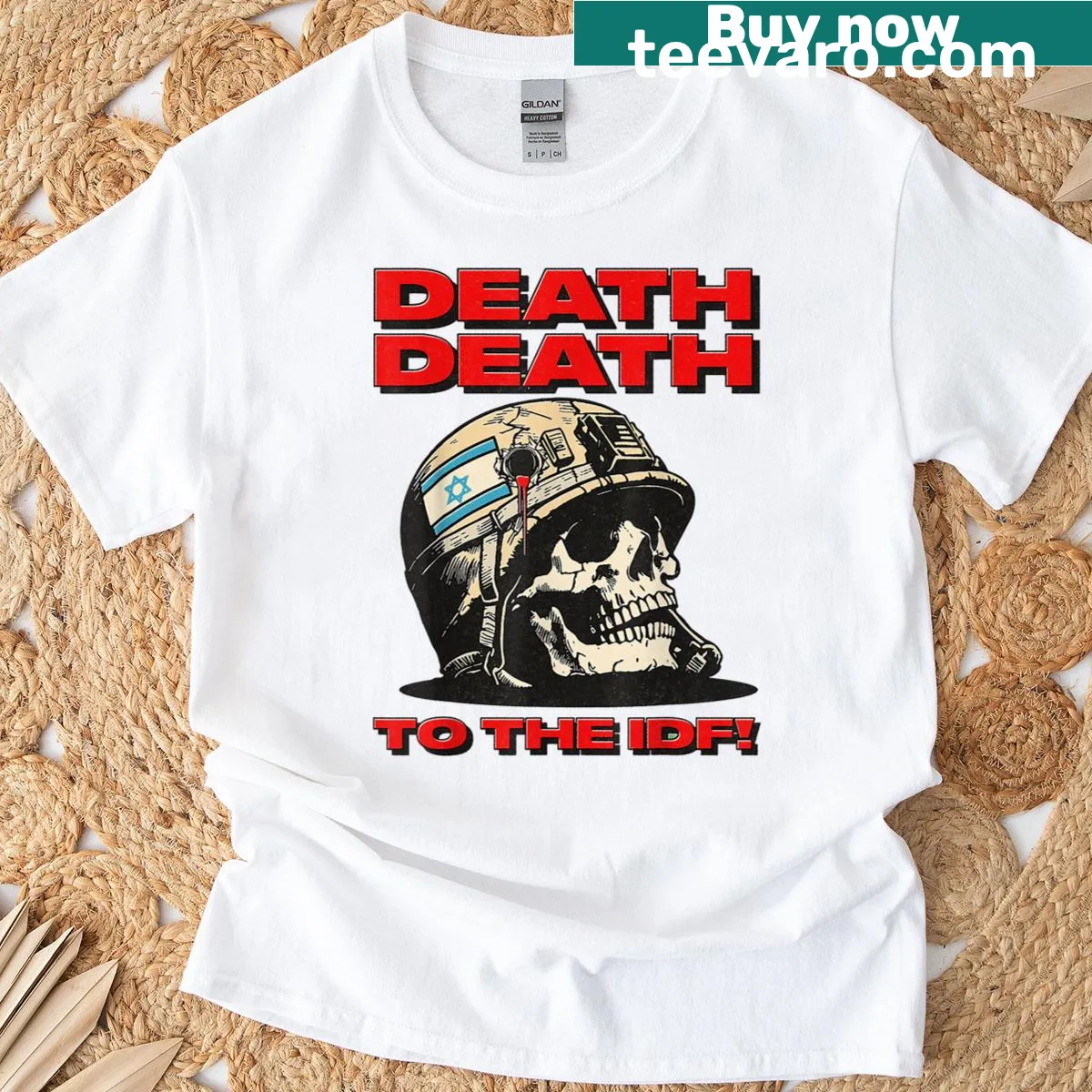T-shirt featuring a skull flag graphic and the phrase 'Death To The Idf'. — on a men's t-shirt