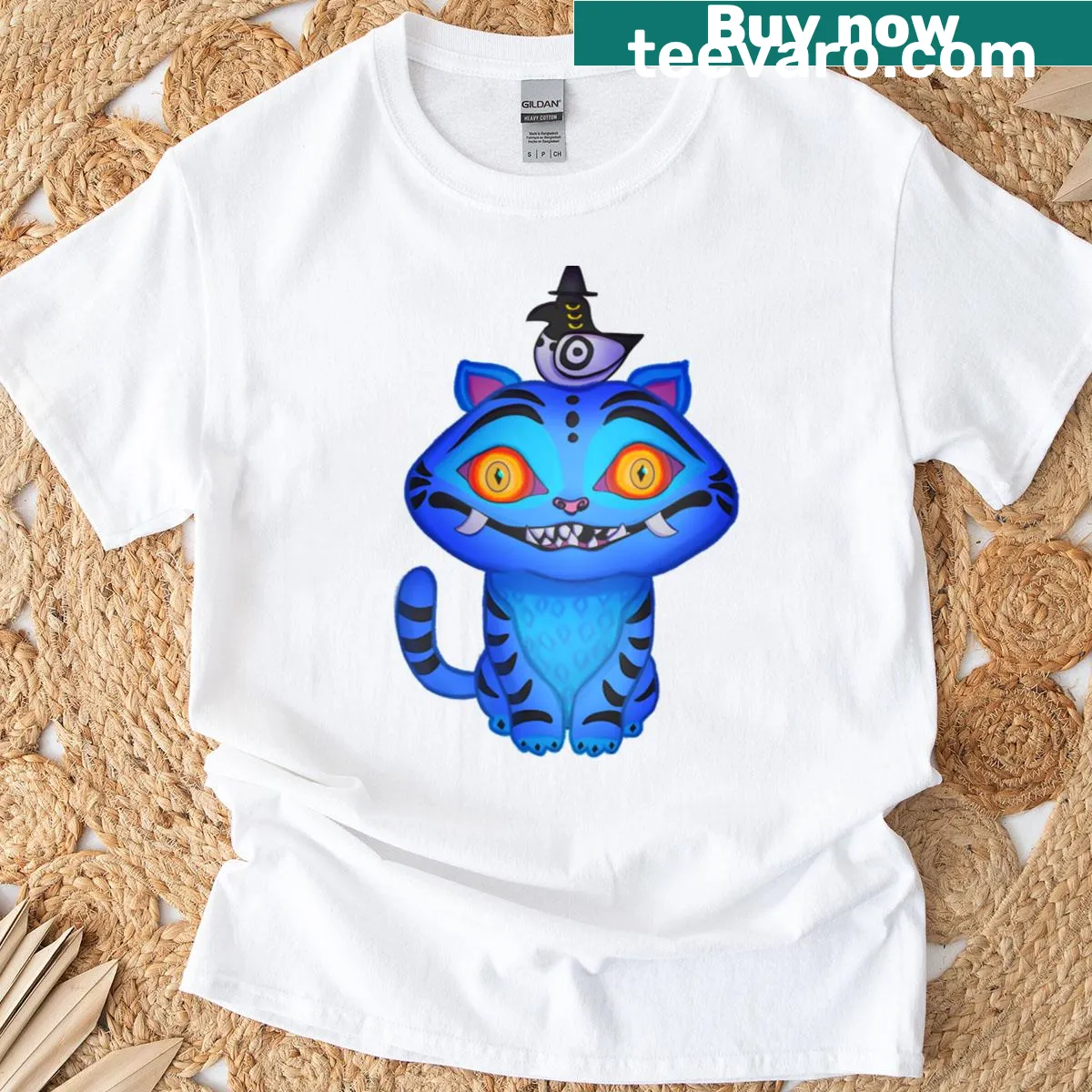 Cartoon derpy tiger graphic on a T-shirt — on a men's t-shirt