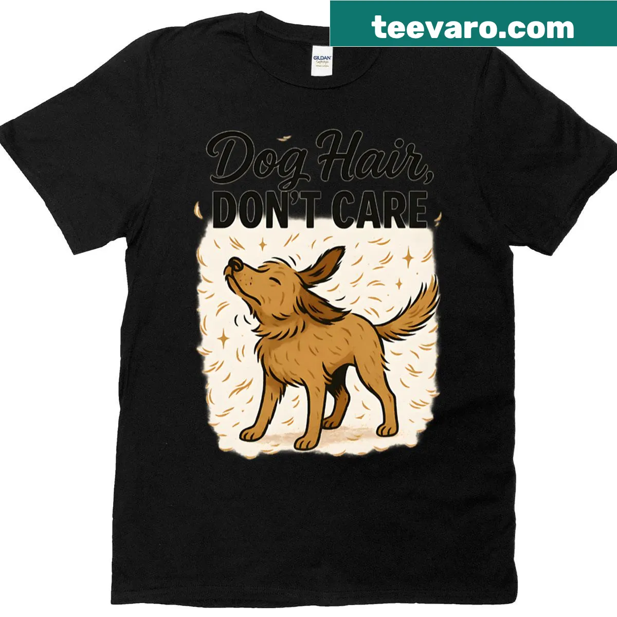 Oversized tee with the phrase 'Dog Hair Don't Care' in playful typography — on a men's t-shirt
