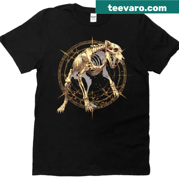 Graphic of a dog skeleton showcased in an artistic design.