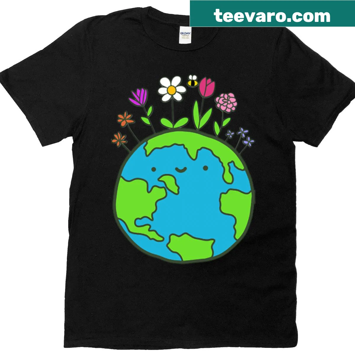 T-shirt with Earth graphic resembling a sticker design — on a men's t-shirt