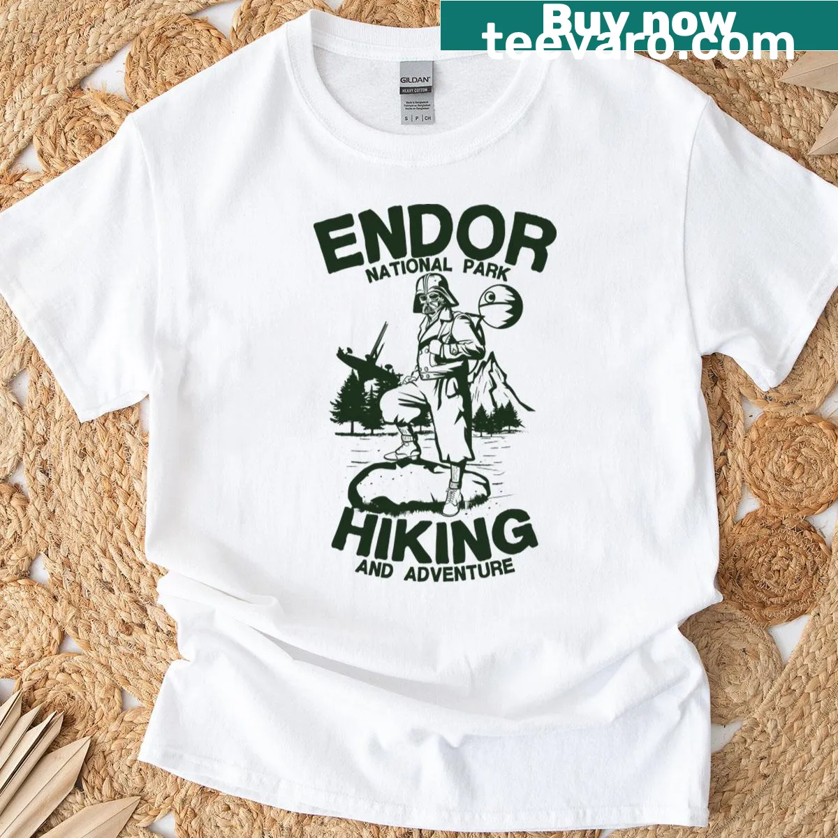 Illustrative Endor landscape hiking t-shirt — on a men's t-shirt