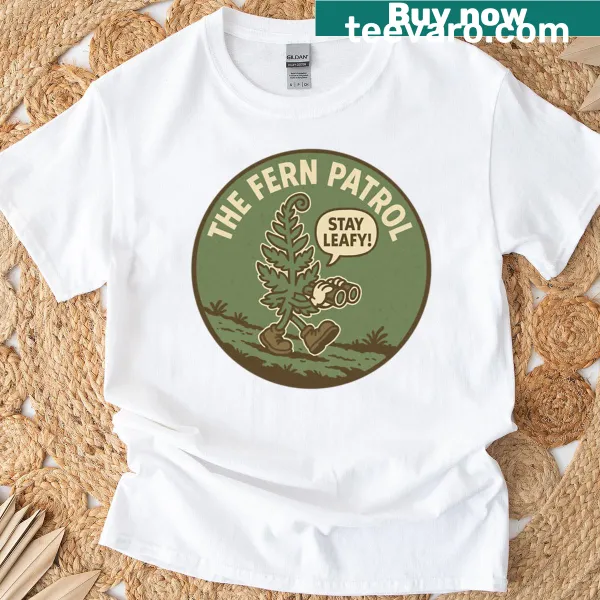 Illustration of binoculars surrounded by plants on t-shirt