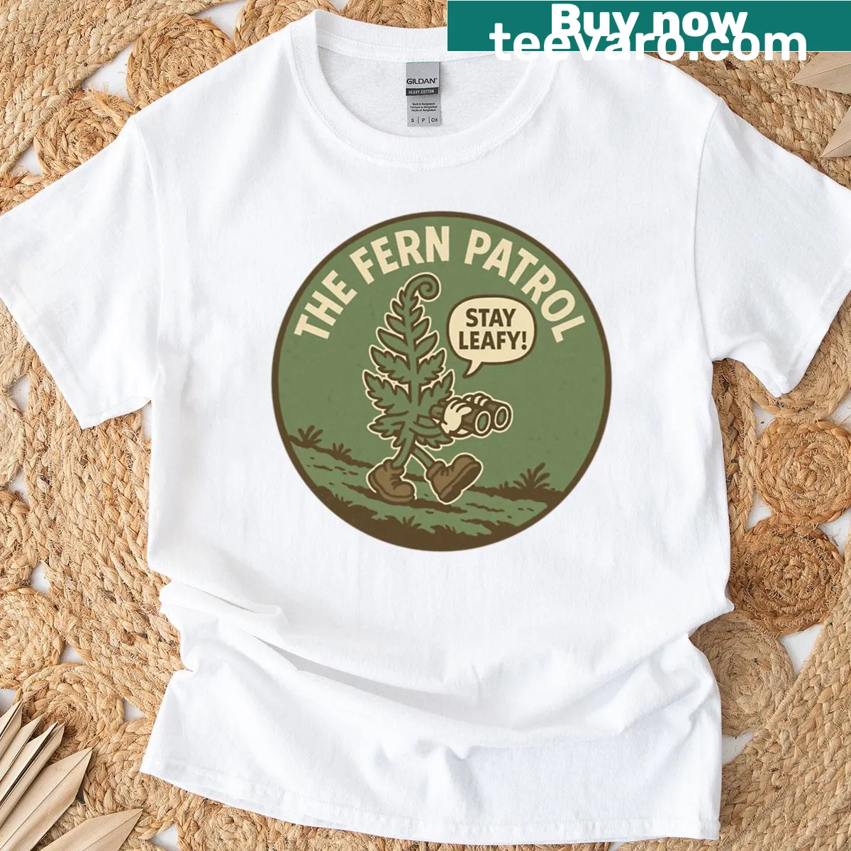 Illustration of binoculars surrounded by plants on t-shirt — on a men's t-shirt