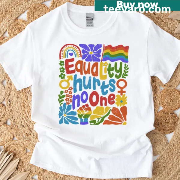 Retro-style T-shirt with rainbow design promoting equality.