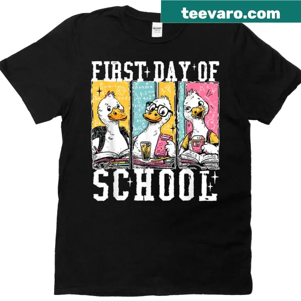 Funny back-to-school T-shirt featuring a whimsical goose graphic