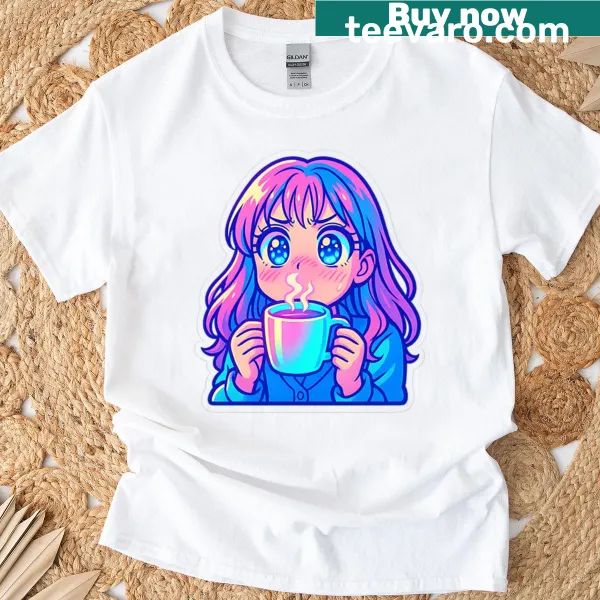 First Sip t-shirt with a playful coffee-themed phrase