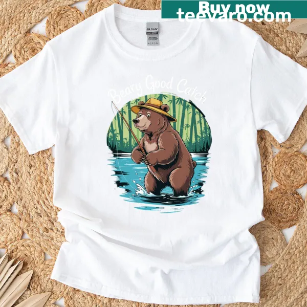 Cartoon Bigfoot fishing t-shirt for men and kids