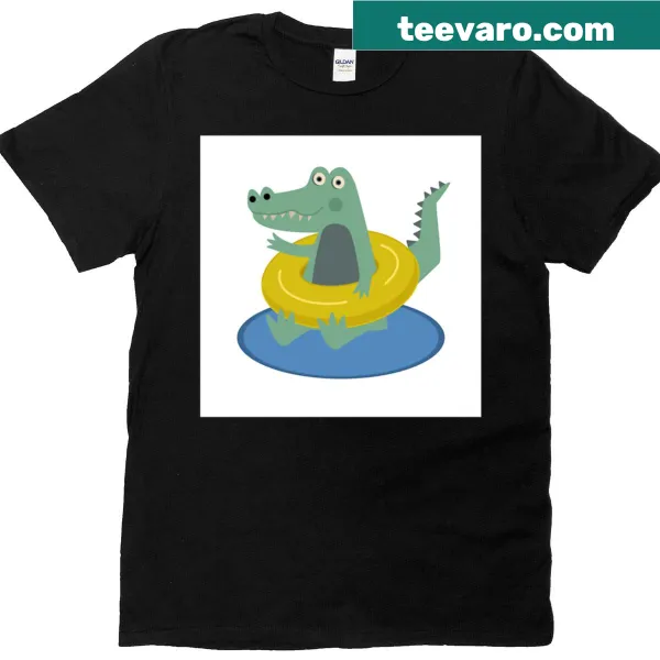Crocodile illustration at swimming pool on oversized T-shirt
