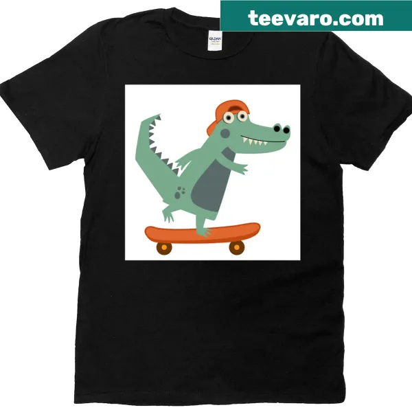 Crocodile on a skateboard in flat design illustration on a t-shirt