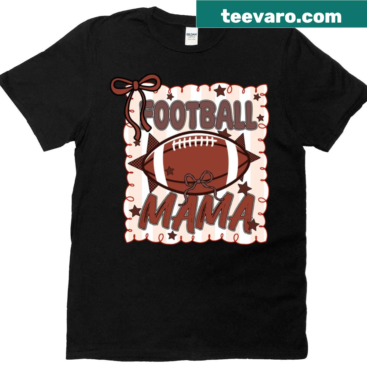 Football mama t-shirt with bow design and text — on a men's t-shirt