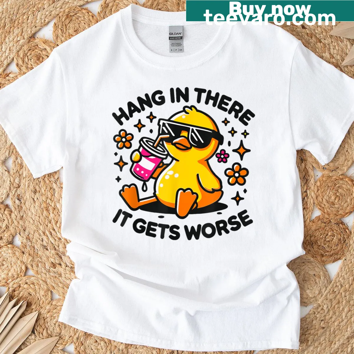 Sarcastic T-shirt with a duck graphic and humorous phrase. — on a men's t-shirt
