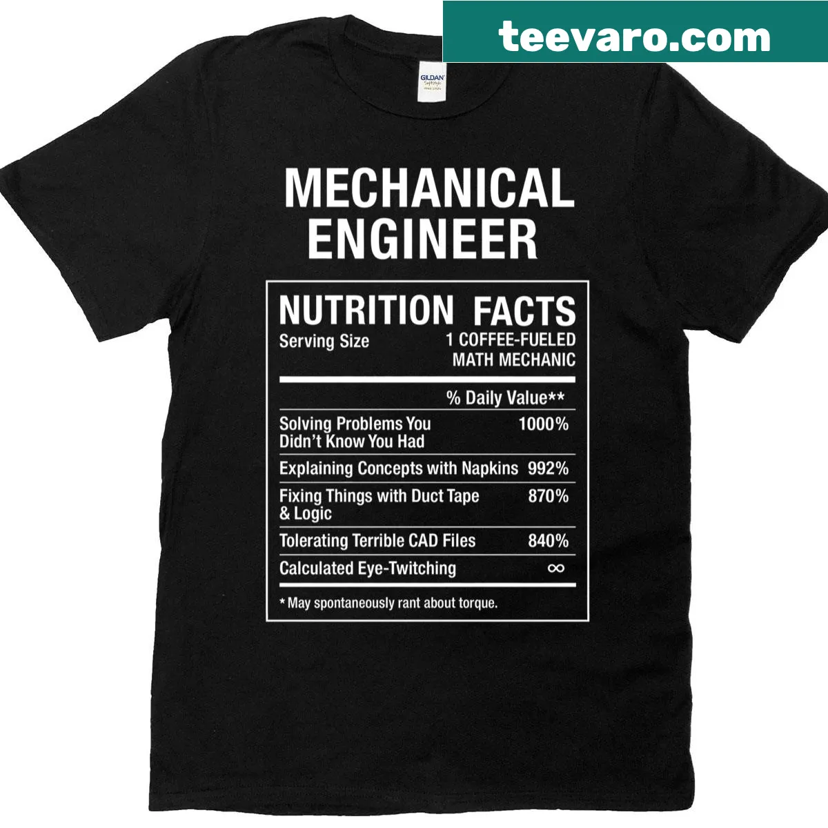 Humorous T-shirt celebrating mechanical engineering with witty jokes — on a men's t-shirt