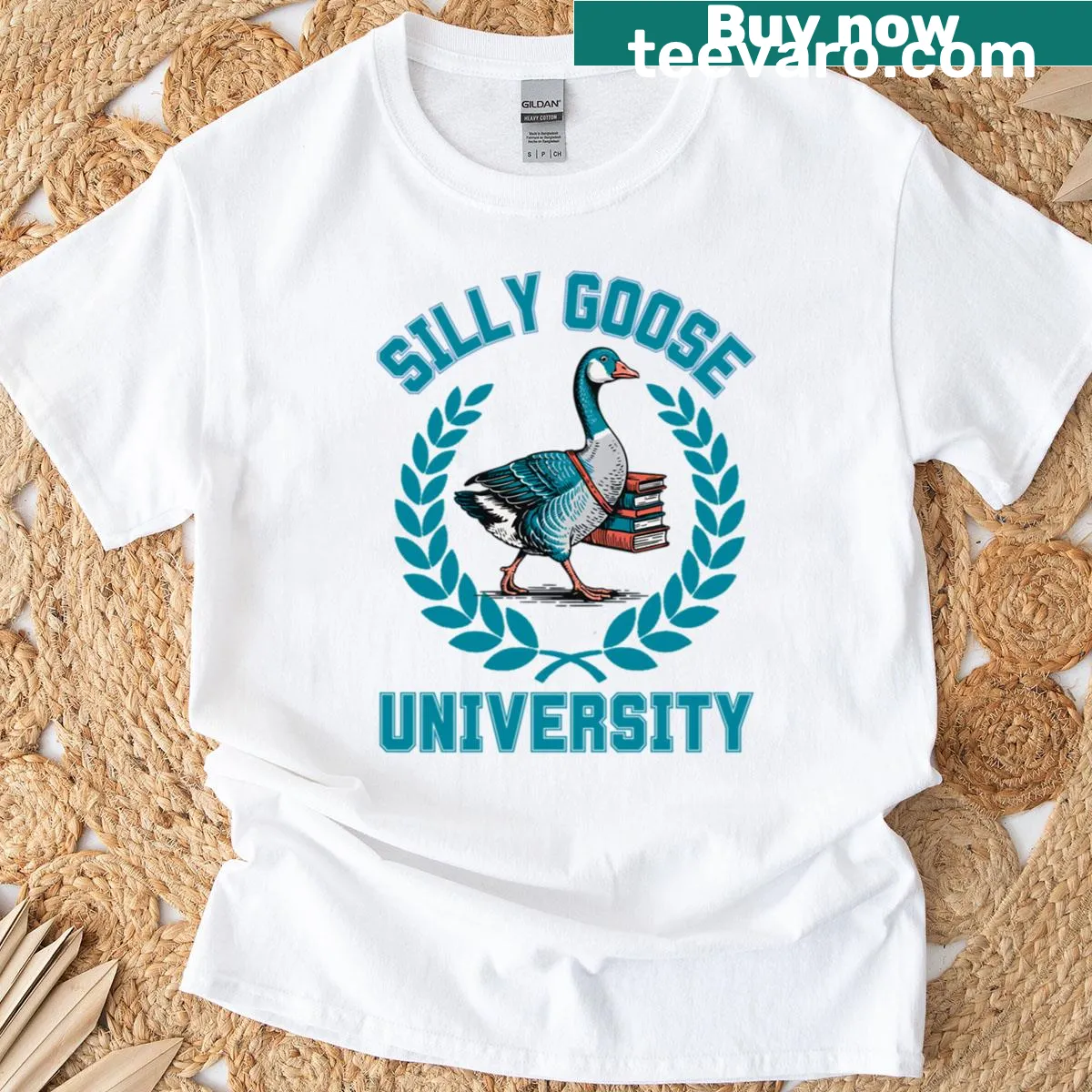 Fun typography tee with 'Silly Goose University' text — on a men's t-shirt