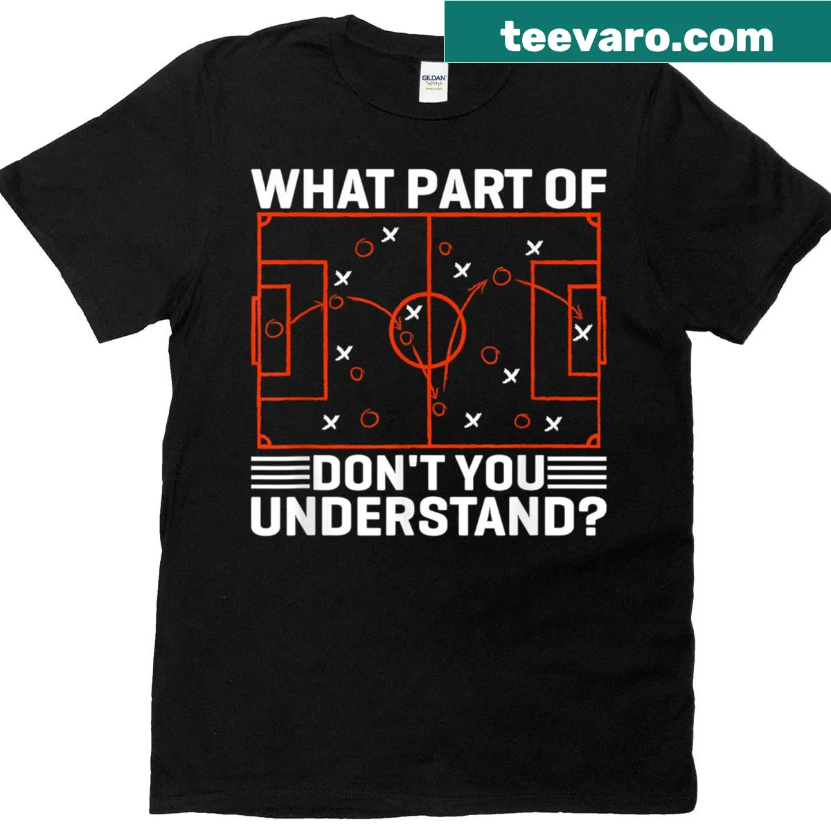 Funny soccer strategy board graphic, playful and illustrative — on a men's t-shirt