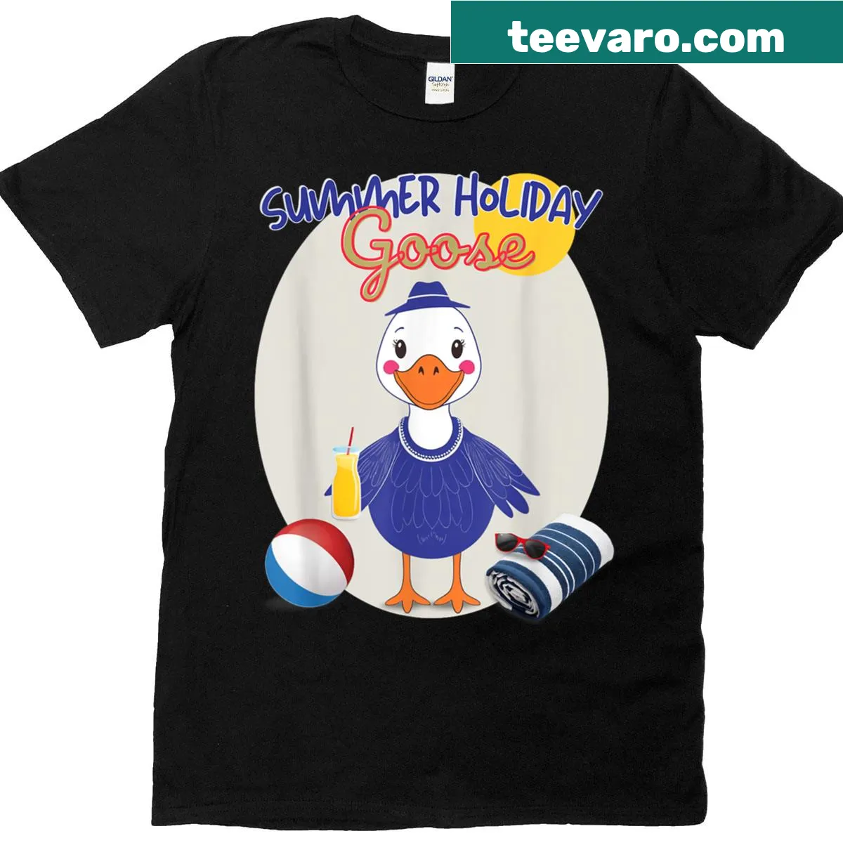 Cartoon goose design for summer holiday, cheerful and cute — on a men's t-shirt