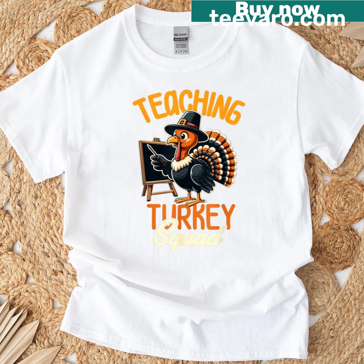 Illustrated turkeys with 'Teaching Turkey Squad' text for Thanksgiving — on a men's t-shirt