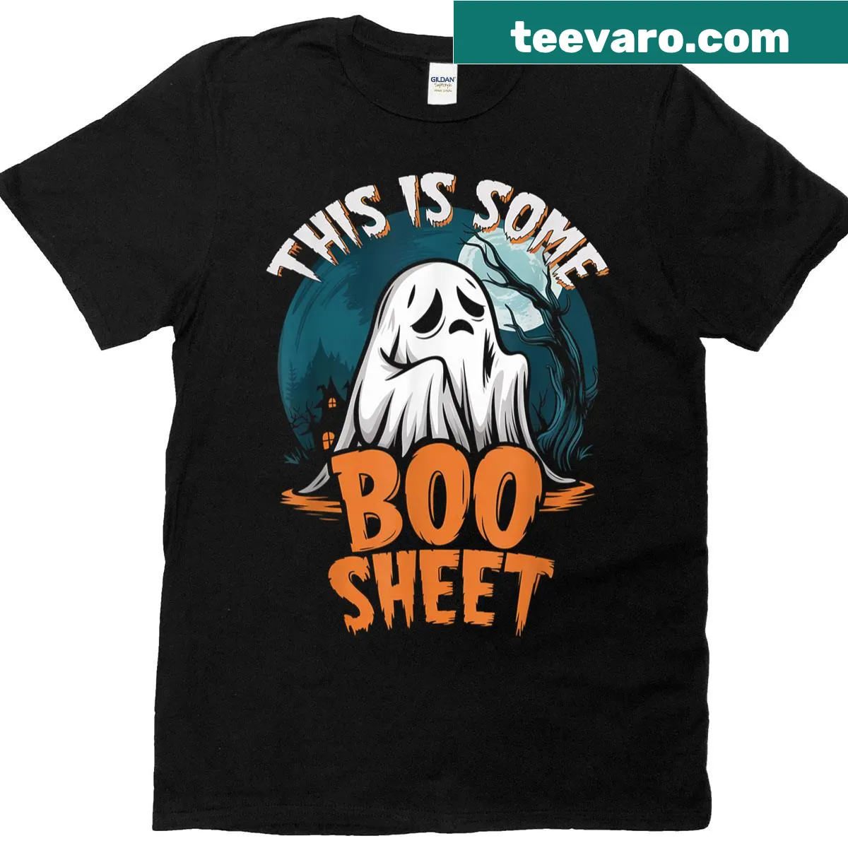 Retro Halloween shirt with a ghost graphic and humorous text — on a men's t-shirt
