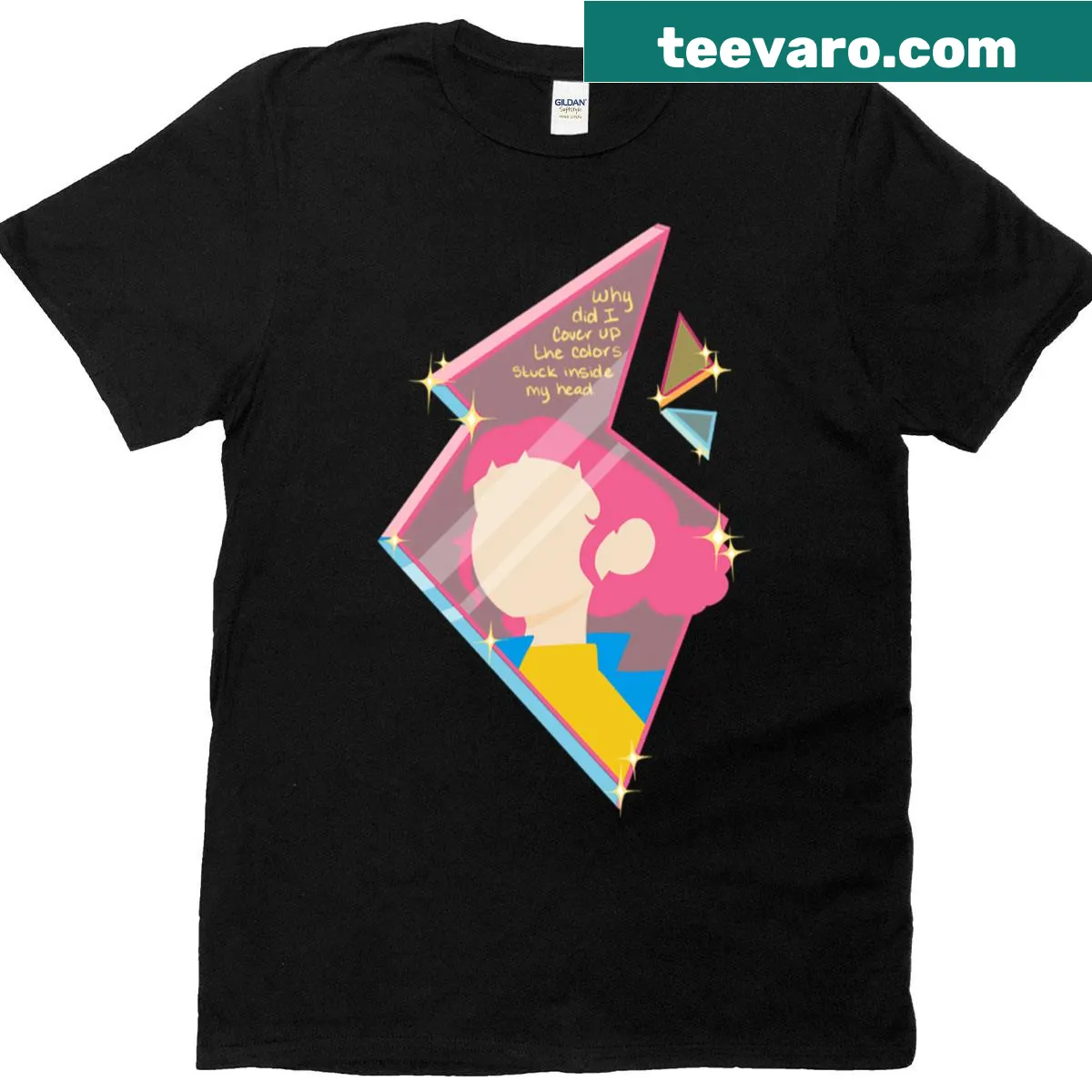 Illustration of a cartoon cat named Zoey behind a glass — on a men's t-shirt