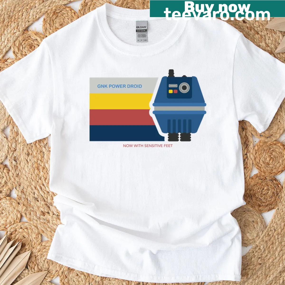 Sci-fi themed Gnk Power Droid graphic shirt — on a men's t-shirt