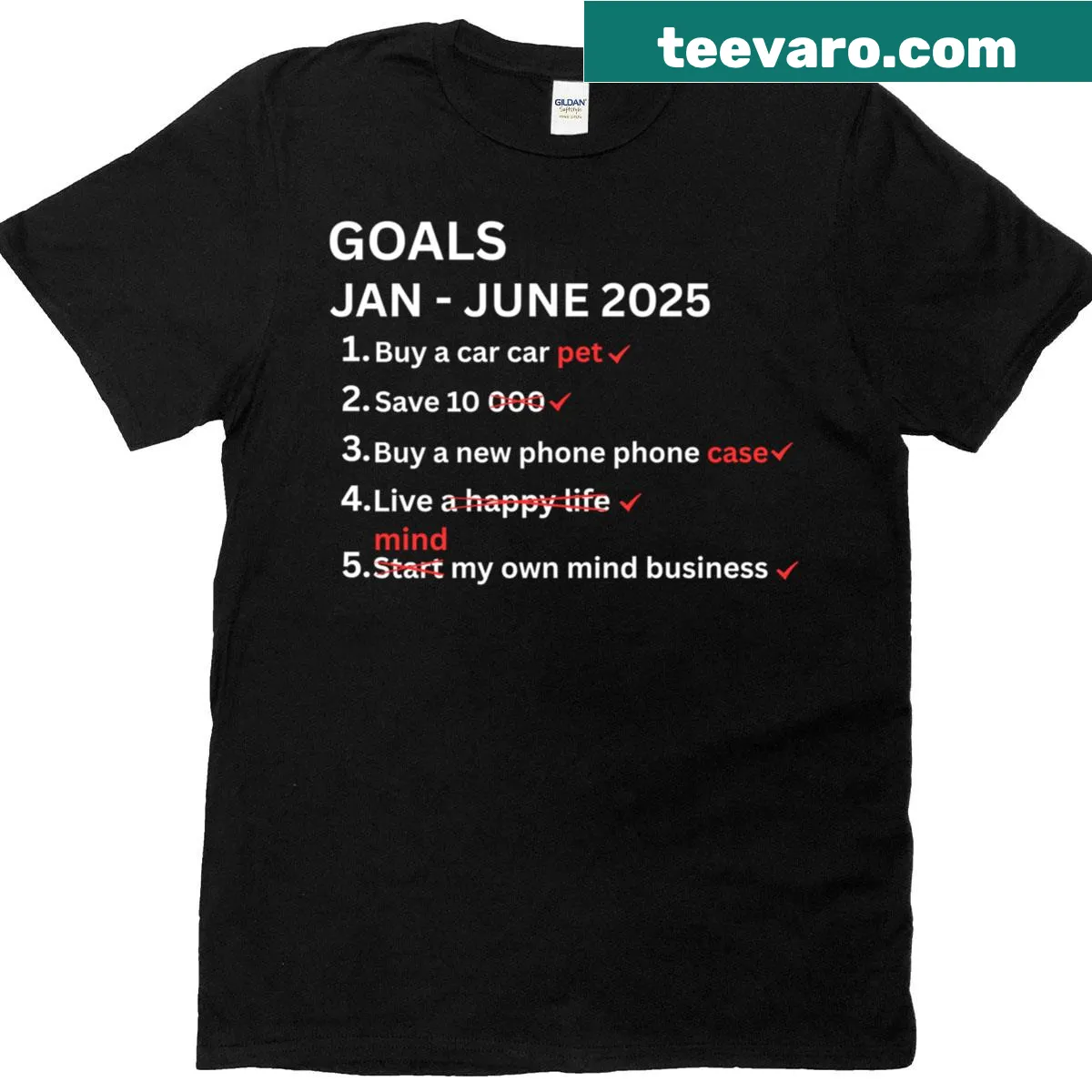 Funny sarcasm t-shirt with Goals Jan - June 2025 printed — on a men's t-shirt