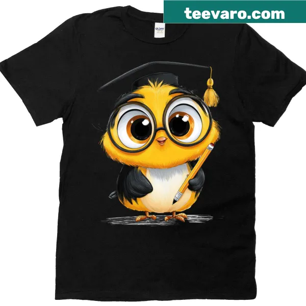 Adorable graduation owl illustration on a back-to-school T-shirt