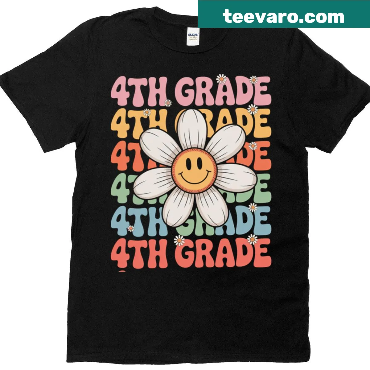 Playful typography celebrating the first day of 4th grade — on a men's t-shirt