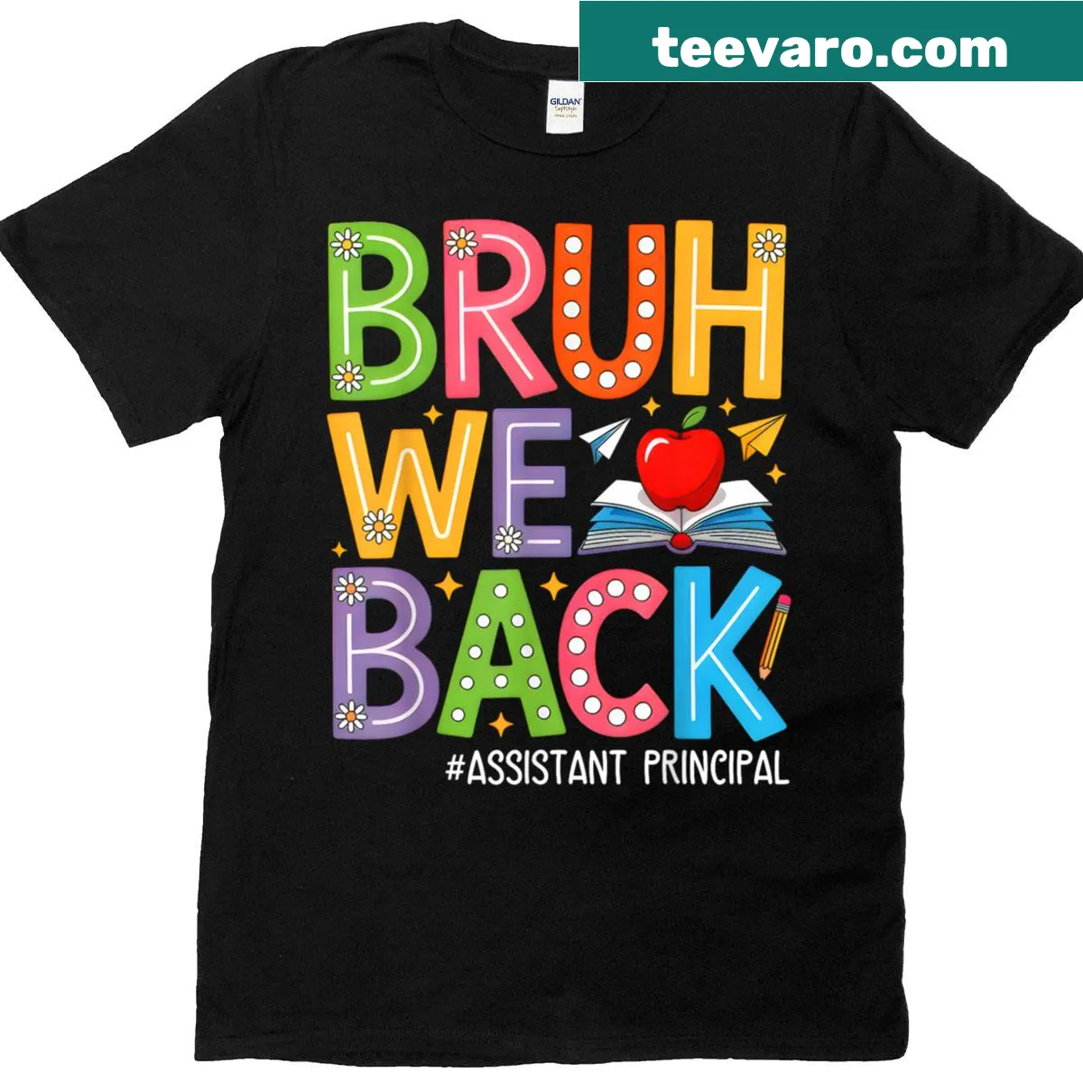 Funny assistant principal back to school t-shirt with groovy text — on a men's t-shirt