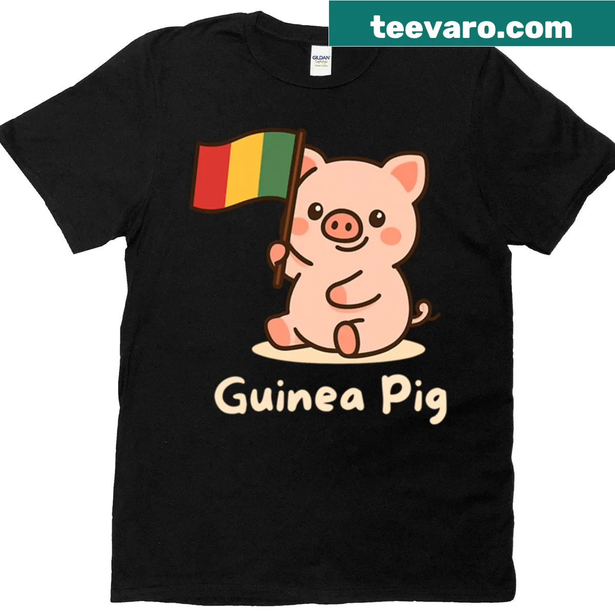 Kawaii guinea pig illustration with guinea flag pun T-shirt — on a men's t-shirt